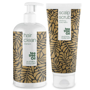 2 produkter til fedtet hår - Tea Tree Shampoo og scrub til fedtet hovedbund og hår