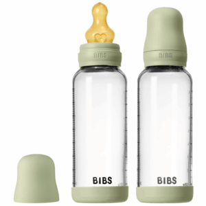 Bibs Glass Baby Bottle Round Latex Medium Flow Sage (2x240 ml)