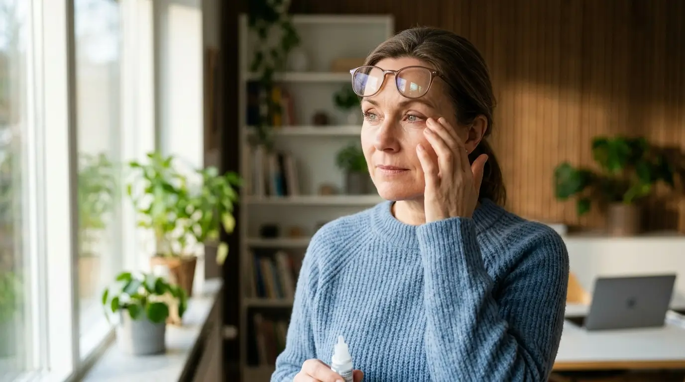 Tørre øjne kan medføre svie, en grusfornemmelse i øjnene eller svingende syn